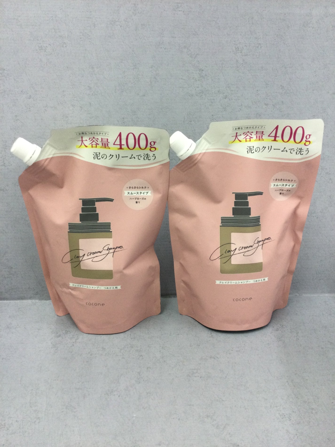 C507 K cocone ココネ クレイクリームシャンプー スムースタイプ ノンシリコン カラーキープ しっとり ヘアケア 時短 頭皮ケア オールインワンケア ダメージケア ハーブローズの香り 400g 詰め替え 2個セット