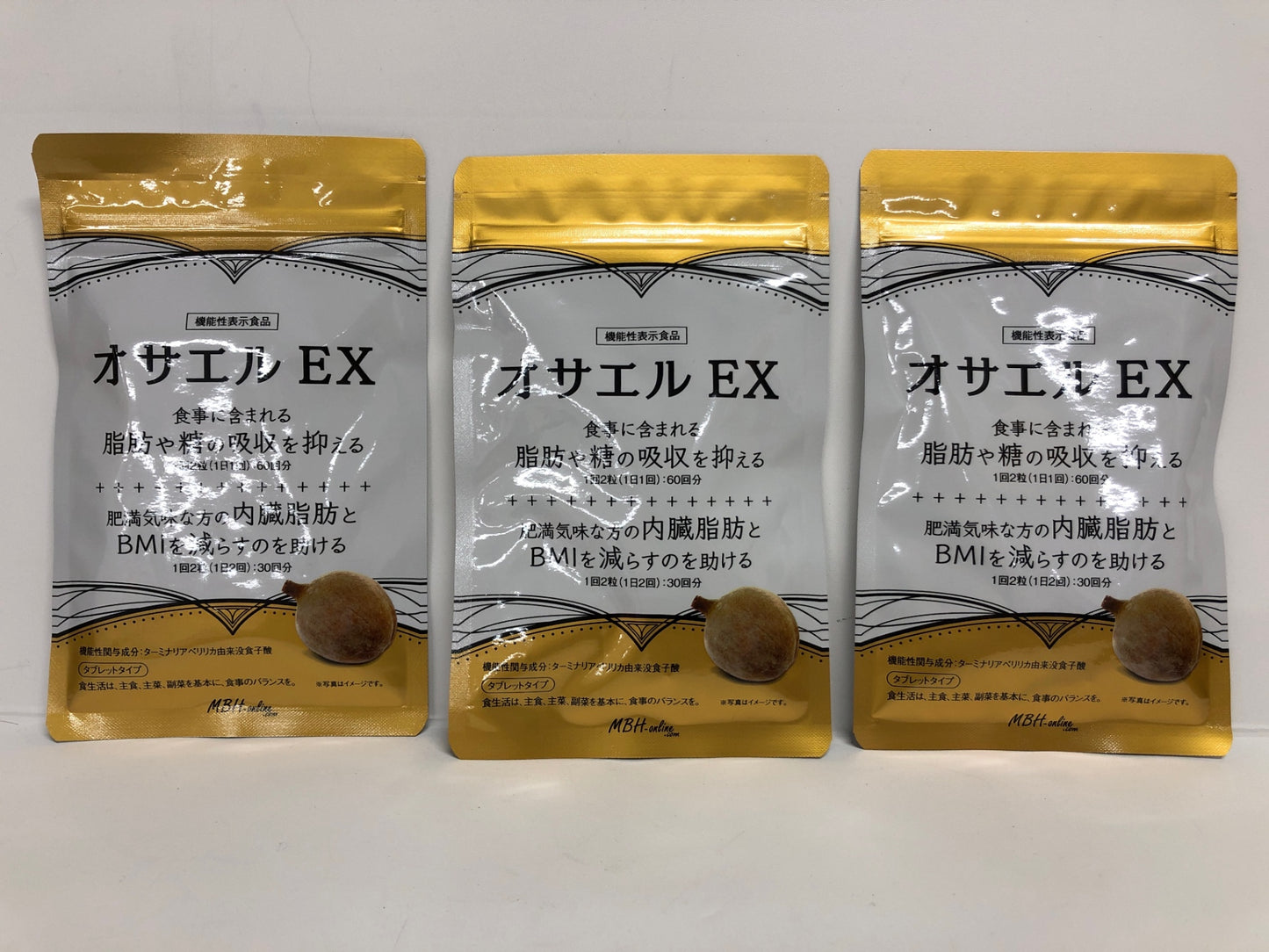 C711 K ★オサエルEX 脂肪や糖の吸収を抑える 内臓脂肪とBMIを減らすのを助ける 120粒×3袋●賞味期限:2026/03~