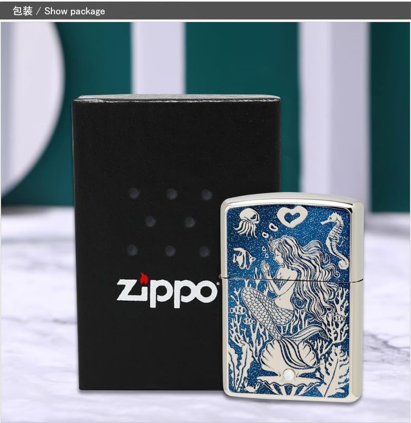 ジッポー(ZIPPO) ライター カジカワ MERMAIDアーマー マーメイド ラメ加工 ホワイトニッケル スワロフスキー 21172