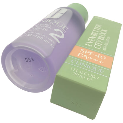 Z000 CLINIQUE クリアファイング ローション 2 100mL & イーブン ベター シティ ブロック ポリシュテクション 40 N 30ml 計2本セット　ラスト1点！