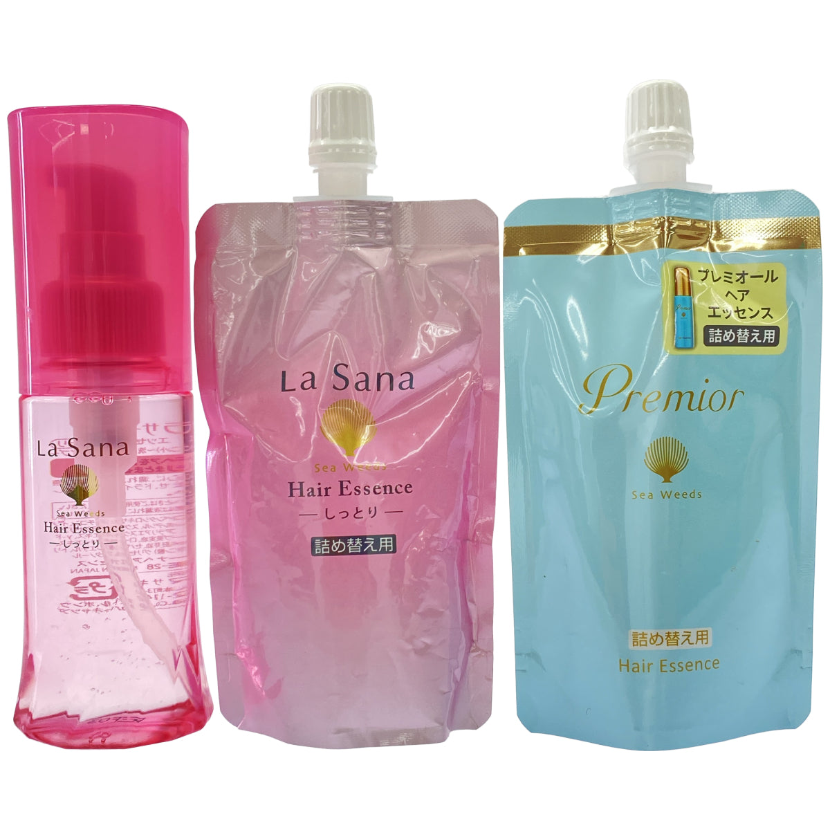 Z000 ラサーナ 海藻 ヘア エッセンス 75ml & プレミオ—ル ヘア エッセンス詰替え用 70ml & 60ml 計3個セット　ラスト1点！