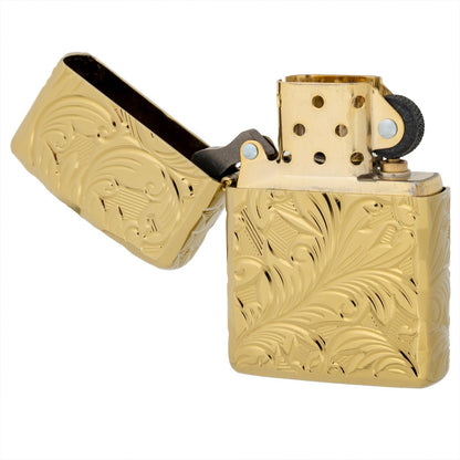 KAJIKAWA(カジカワ) Zippo ジッポ ライター 防風 真鍮製 アーマーzippo チタニュームコーティング 5面彫刻 ゴールドユニット ゴールド 5NC-LEAF (B)