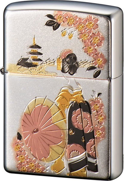 ZIPPO(ジッポー) ライター シルバー 電鋳板 舞妓 和柄