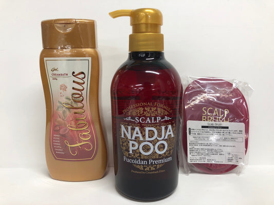 C538 ナジャペレーネ スカルプナジャプー F プレミアム シャンプー 500ml(クリームバスファビュラス ヘアトリートメント260g＋スカルプブラシ)セット