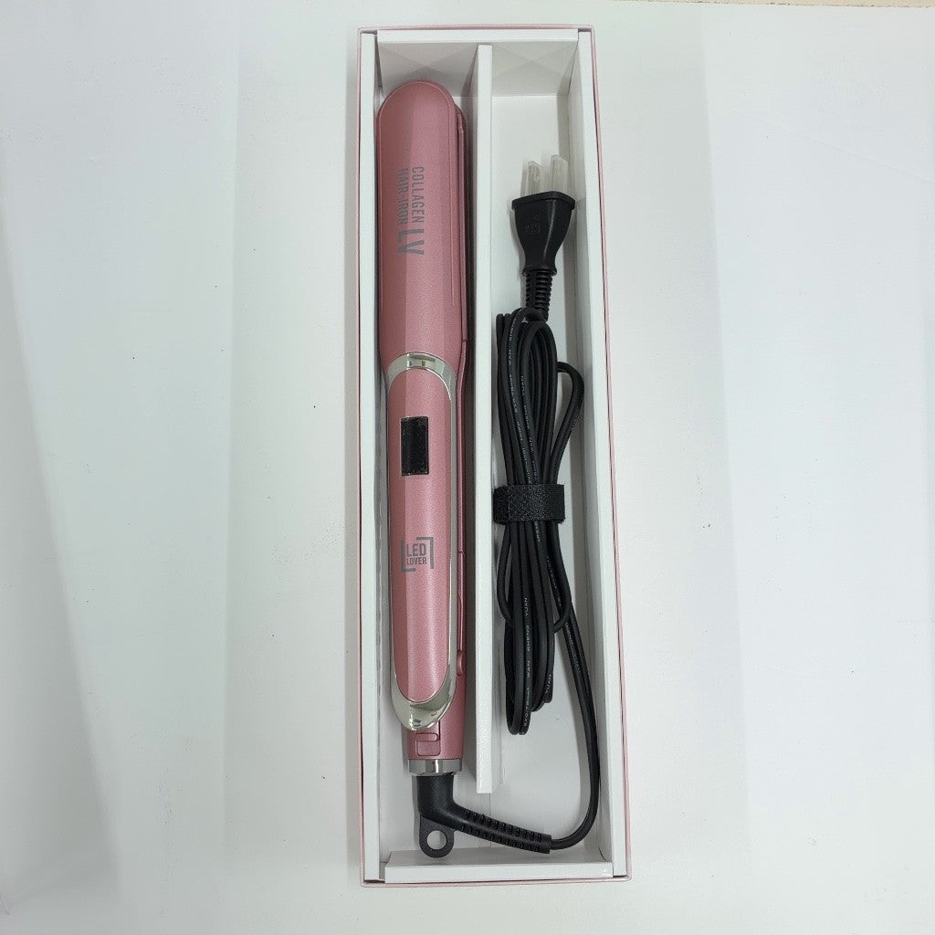 CG6B 【LEDラバー】コラーゲンヘアアイロンLV ストレートアイロン コラーゲンオイルセット LED照射 18段階の温度調節 高速加熱 60℃～230℃ 長時間キープ 海外対応 持ち運び コード式 アイロン ヘアアイロン (ピンク)