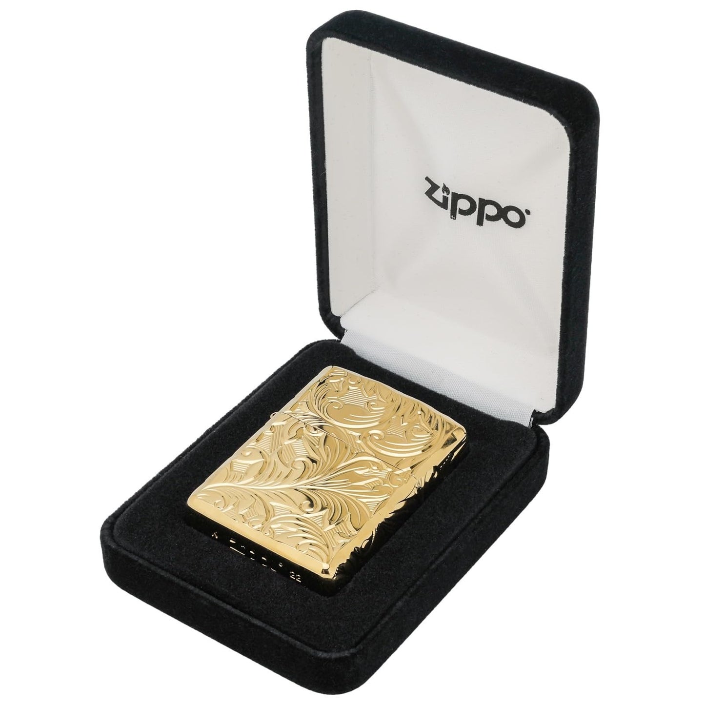 KAJIKAWA(カジカワ) Zippo ジッポ ライター 防風 真鍮製 アーマーzippo チタニュームコーティング 5面彫刻 ゴールドユニット ゴールド 5NC-LEAF (B)