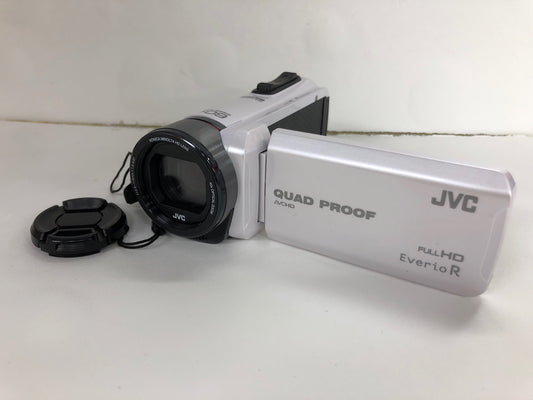 C653 D JVC ビデオカメラ Everio R 防水5m 防塵仕様 耐低温 耐衝撃 内蔵メモリー32GB パールホワイト GZ-R400-W microUSB充電 箱なし【W】
