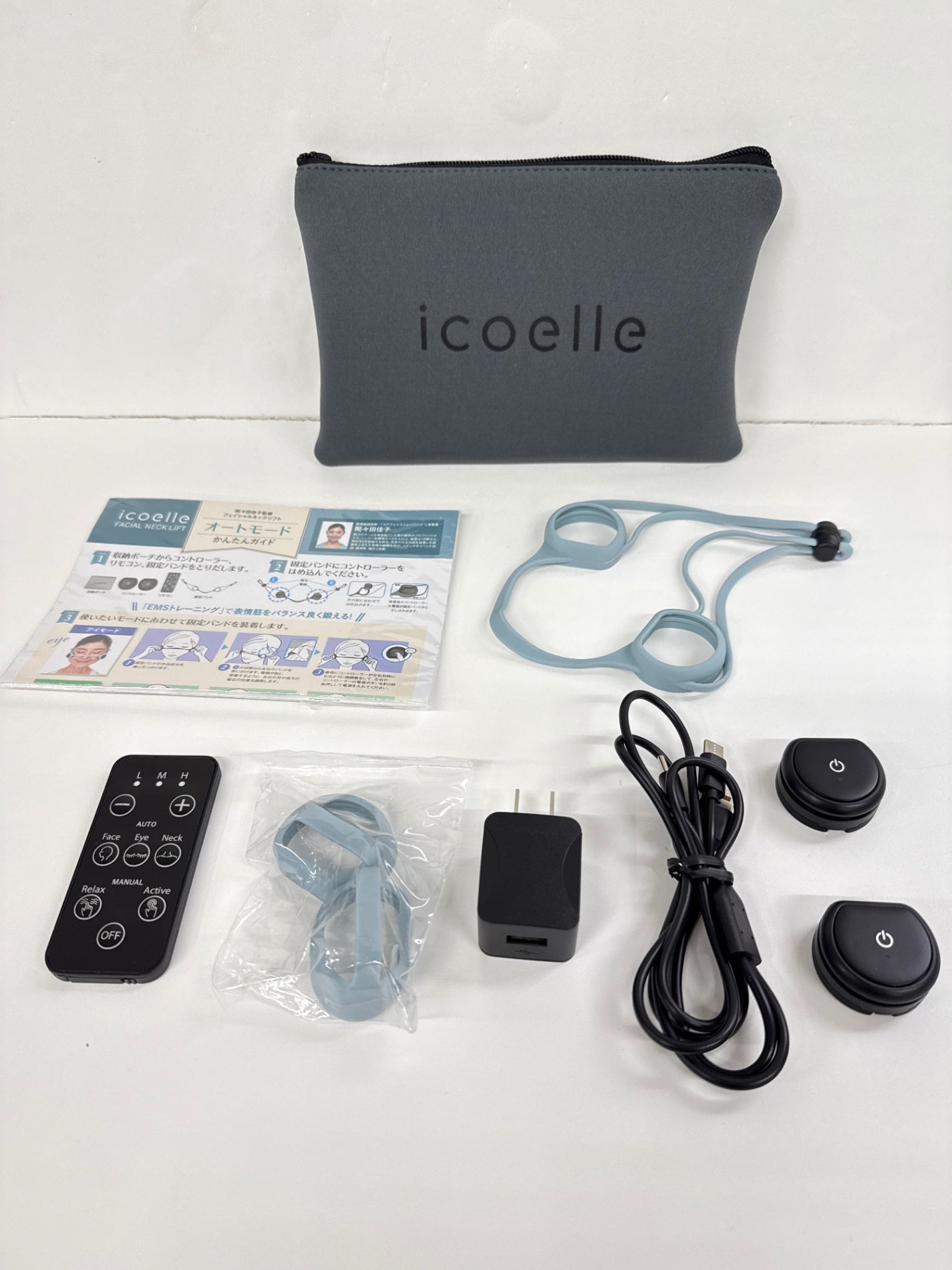 icoelle イコエル フェイシャルネックリフト ブラック × ペールアクア EMS美顔器