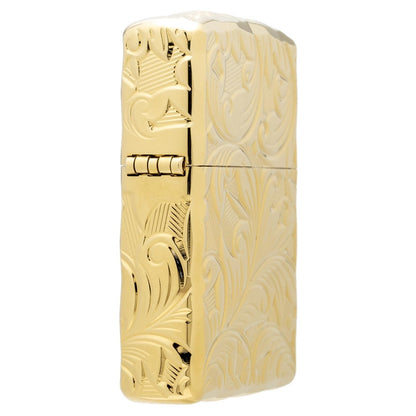 KAJIKAWA(カジカワ) Zippo ジッポ ライター 防風 真鍮製 アーマーzippo チタニュームコーティング 5面彫刻 ゴールドユニット ゴールド 5NC-LEAF (B)