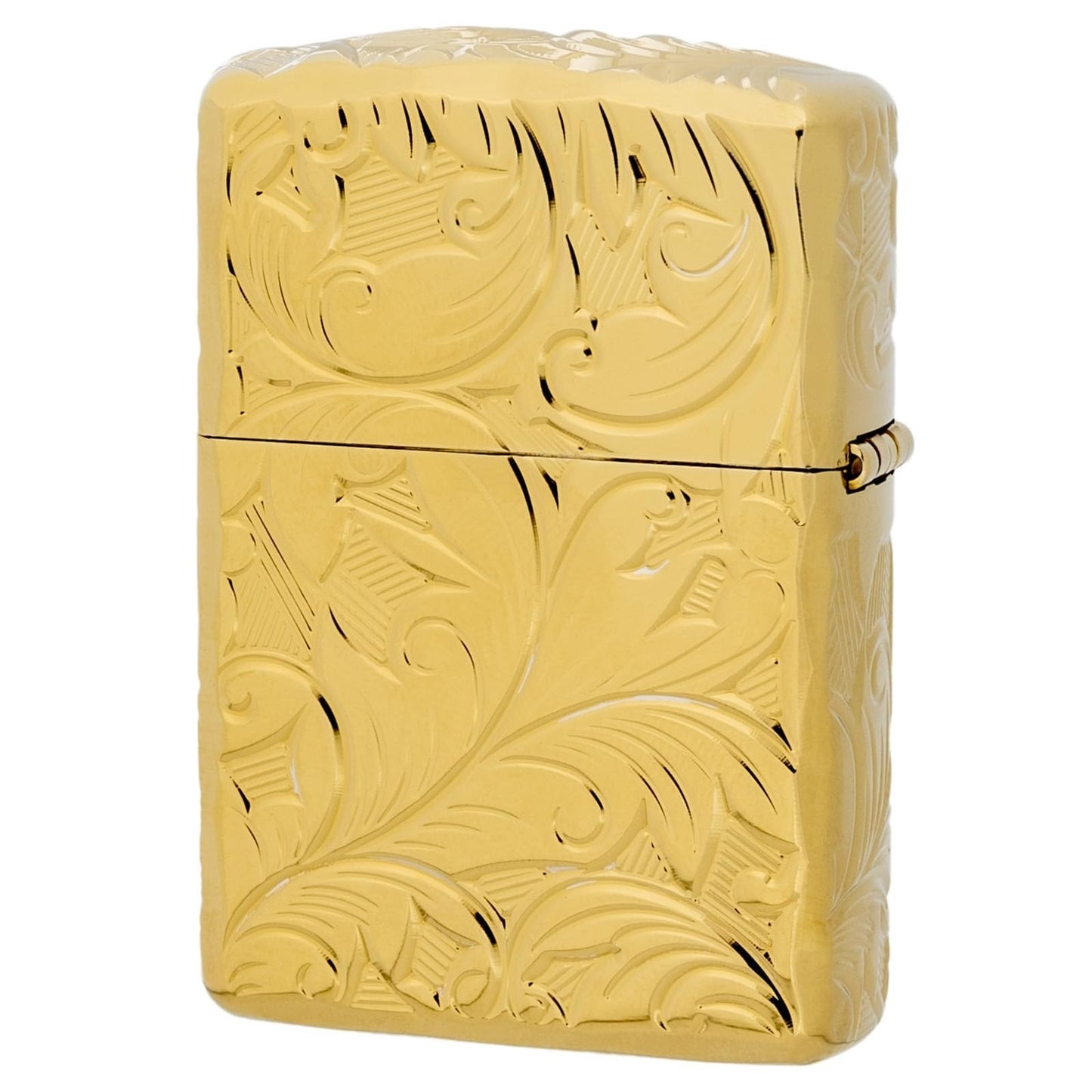 KAJIKAWA(カジカワ) Zippo ジッポ ライター 防風 真鍮製 アーマーzippo チタニュームコーティング 5面彫刻 ゴールドユニット ゴールド 5NC-LEAF (B)