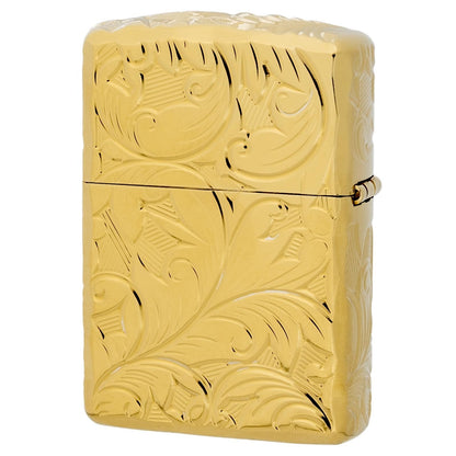 KAJIKAWA(カジカワ) Zippo ジッポ ライター 防風 真鍮製 アーマーzippo チタニュームコーティング 5面彫刻 ゴールドユニット ゴールド 5NC-LEAF (B)