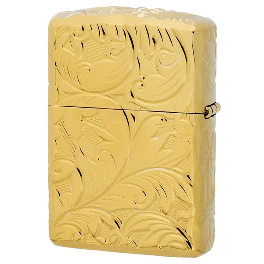 KAJIKAWA(カジカワ) Zippo ジッポ ライター 防風 真鍮製 アーマーzippo チタニュームコーティング 5面彫刻 ゴールドユニット ゴールド 5NC-LEAF (B)