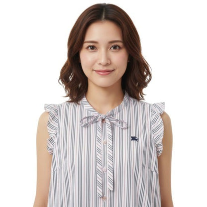BURBERRY BLUE LABEL　バーバリー　ブルーレーベル　ノースリーブブラウス　フリル　ストライプ　襟リボン　38サイズ
