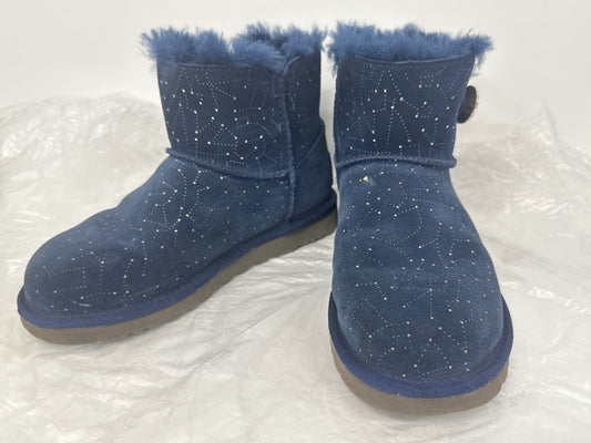 C684 D UGG アグ オーストラリア ミニベイリー ボタンブリング ラインストーン ムートンブーツ 22cm ブルー 星座【U】
