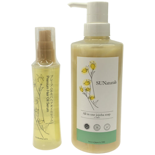 Z000 サンナチュラルズ オールインワンリッチソープ 500mL & プレミアム ピュアジョイ ヘアオイルセラム 100mL 2本セット　ラスト1点！