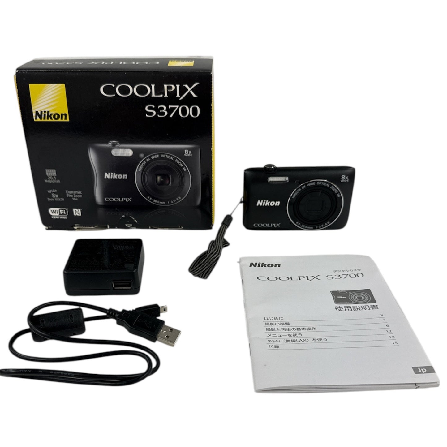 CH17 ニコン Nikon COOLPIX S3700 デジカメ ブラック 稼働品 光学8倍ズーム 2005万画素