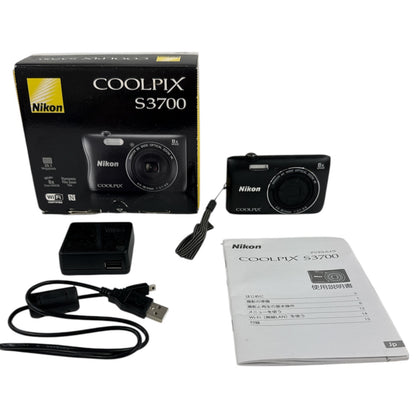CH17 ニコン Nikon COOLPIX S3700 デジカメ ブラック 稼働品 光学8倍ズーム 2005万画素