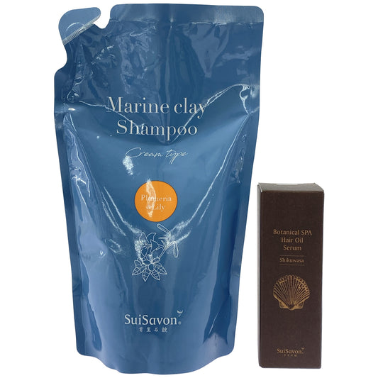 Z000 SuiSavon 沖縄産マリンクレイシャンプー(クリームタイプ) 400mL & ボタニカル SPA ヘアオイルセラム 30mL 計2個セット　ラスト1点！
