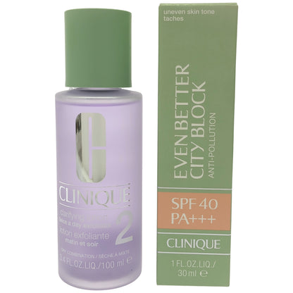Z000 CLINIQUE クリアファイング ローション 2 100mL & イーブン ベター シティ ブロック ポリシュテクション 40 N 30ml 計2本セット　ラスト1点！