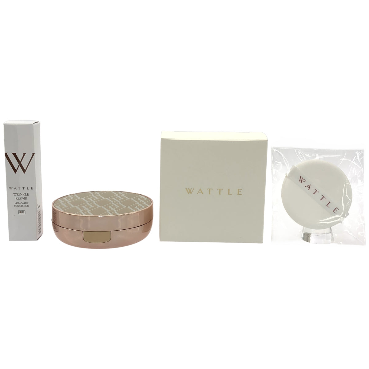 Z000 WATTLE クッションファンデーション 01ナチュラルベージュ 13g & クッションファンデーション<専用コンパクト> & 薬用リンクルリペア 美容液スティック 5.5g 計3個セット　ラスト1点！