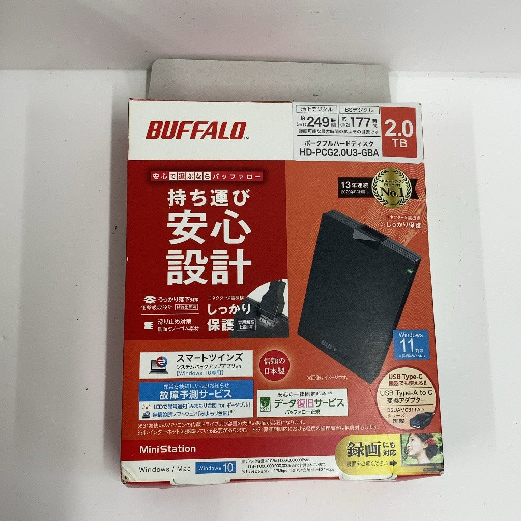 C55E D BUFFALO バッファロー ポータブルハードディスク 2TB ブラック HD-PCG2.0U3-GBA