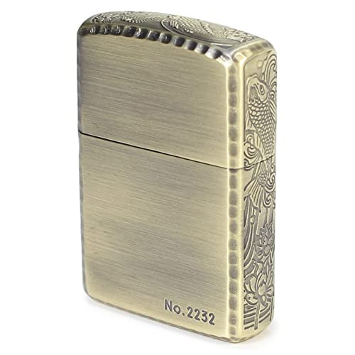 ZIPPO ジッポ― オイルライター ジッポ アーマー3面深彫エッチング＆リューター鯉アンティークブラス（Ａ）